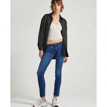 Pepe Jeans - Vaquero recto de mujer tiro bajo efecto desgastado y Slim azul