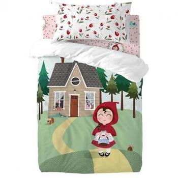 Juego de Funda Nórdica HappyFriday Caperucita Roja Multicolor para Cuna de Bebé 2 Piezas 100% Algodón 100x120 cm Calidad 150