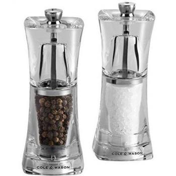 Cole & Mason H37408P Crystal Molinillos de Sal y Pimienta, Precision+/Molienda Ajustable, Acrílico, 125mm, Incluye 2 x Molinos, Garanzia del Meccanismo a Vita
