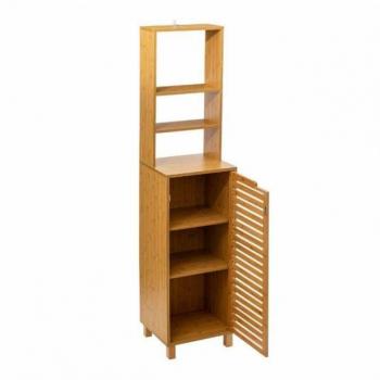 Estantería Alta con Puerta y 6 Huecos Sicela Marrón 36x168x33cm en Bambú Color Marrón Moderno y Funcional - Almacenaje y Estilo