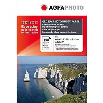 Papel Fotográfico Brillante AgfaPhoto 10x15 cm, 180 g/m², 100 Hojas en Cartón