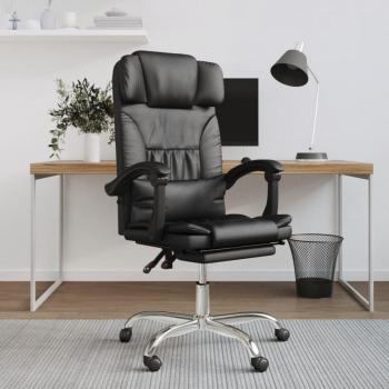 Silla de oficina reclinable masaje cuero sintético negro