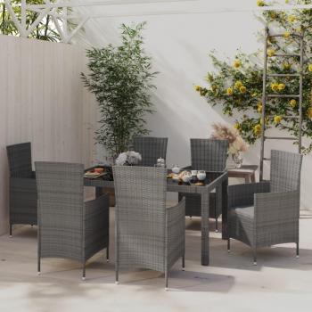 7-Piece Outdoor Dining Set with Grey Poly Rattan Cushions