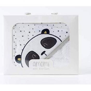 Amomí Toallas de Baño para Bebe Toallas Bebe con Capucha, con 1 Toallita, Diseño de Oso Panda, 100% Algodón, 75x 75cm, Grande, Suave y Confortable, Extra Absorbente, Niños y Niñas