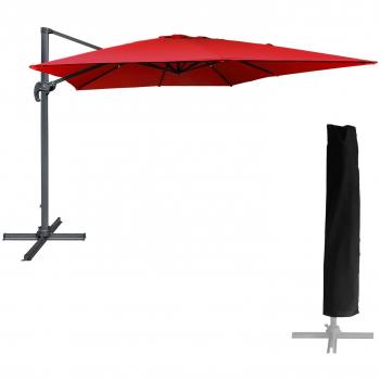 Sombrilla cuadrada 3x3m de aluminio con tejido rojo y funda Happy Garden