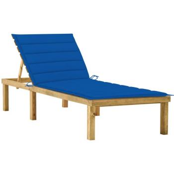 Tumbona con cojín azul royal de madera de pino impregnada