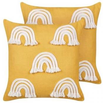 Conjunto de 2 cojines de algodón bordado arco iris amarillo 45 x 45 cm