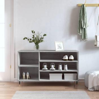 Mueble zapatero de madera contrachapada 102x36x60 cm en color Blanco brillante y Gris hormigón