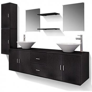 vidaXL Set Muebles para Baño con Lavabo y Grifo Incluido Pack 11 Unidades Negro