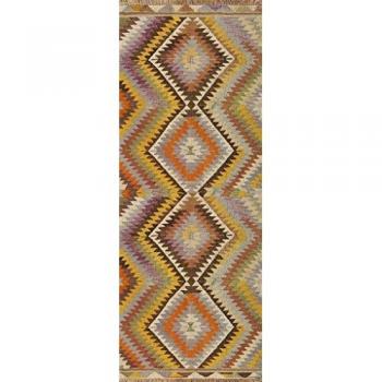 Alfombra de Vinilo Étnica Kilim Multicolor con Diseño de Rombos para Pasillo, Cocina y Salón - 52x140 cm