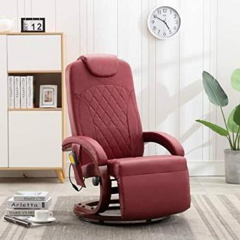 vidaXL Sillón de Masaje Reclinable TV Cuero Sintético Casa Hogar Decoración Diseño Estilo Mobiliario Mueble Bienestar Comodidad Color Vino Tinto