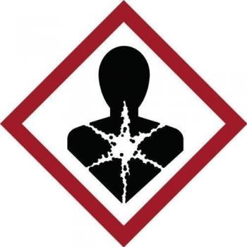 Brady 811711 Señal de poliéster laminado GHS, riesgo respiratorio, 50 mm x 50 mm, 250 en un rollo, rojo/negro sobre blanco