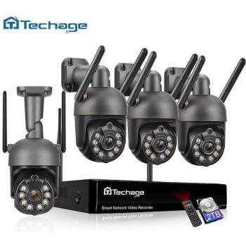 Sistema de Videovigilancia Inalámbrico PTZ 3MP con Audio Bidireccional, WIFI, Cámara de Seguridad IP, 8 Canales, P2P, NVR y Seguimiento Automático Humano