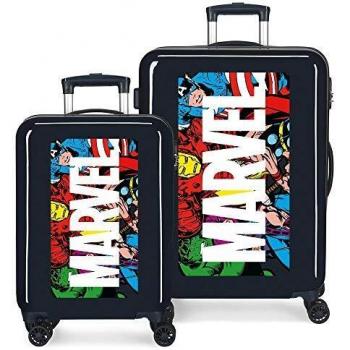 Marvel Los Vengadores Action Juego de Maletas Azul 55/68 cms Rígida ABS Cierre combinación 104L 4 Ruedas Dobles Equipaje de Mano
