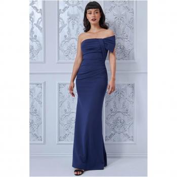 Goddiva Bow Detail Bandeau Maxi Dress - Navy - Size 16 UK