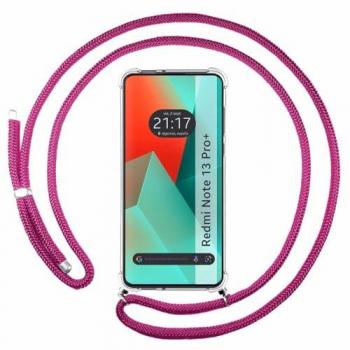 Funda Colgante Transparente para Xiaomi Redmi Note 13 Pro+ Plus 5G con Cordon Rosa Fucsia