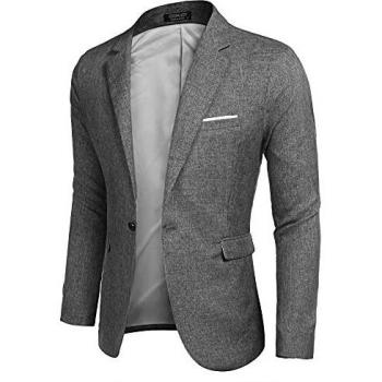 MAXMODA Blazer Hombre Slim Fit Chaqueta Blazer Casual Botón Gris