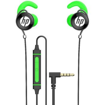 Auriculares HP Gaming DHE-7003 con doble micrófono extraíble y control de volumen, cable Jack 3.5 mm, negro y verde