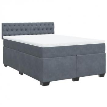 Cama box spring con colchón terciopelo gris oscuro 140x190 cm
