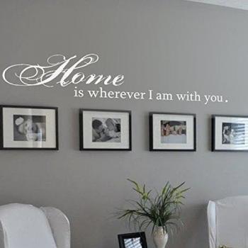 Casa es donde estoy con usted Worm Familia Adhesivo de Pared, Love Couple Love diciendo letras Frases Mural Home Art Decoración, vinilo, negro, 22x46