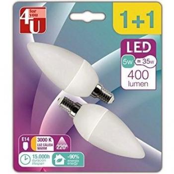 Exclusivas Novar 400970 LED Bombilla Vela 6W E14 220º 470LM 30K BL 1+1, Blanco
