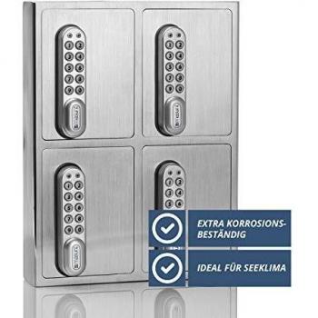 masunt key safe 1440 E Code | innovative online code assignment from a distance | digital key safe made of solid AISI 316 stainless steel | 4 compartments | burglar-proof | for marine environments
