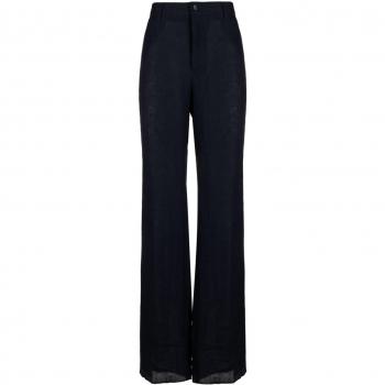 Dolce & Gabbana Men's Wide Leg Navy Blue Linen Trousers | Size 48