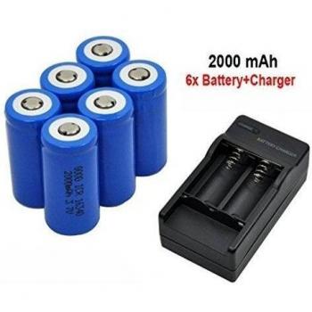 Malloom 6 x 2000mAh 16340 Batería de ion-litio recargable Para linterna LED + Cargador CR123A