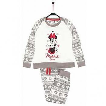 Disney Pijama Manga Larga Minnie Snow para Niña, Color Gris, Talla 16