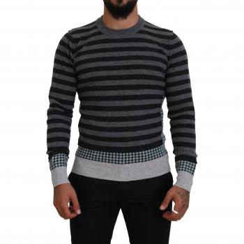 Dolce & Gabbana Black Gray Wool Logo Pullover Sweater - IT44 | XS, Round-neck Knitwear, male, Multicolor
