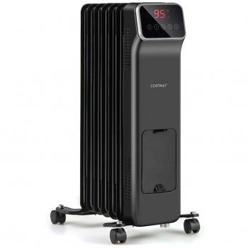 1500W Remote-Controlled Black Oil-Filled Radiator Heater with 3 Heat Modes and 24-Hour Timer