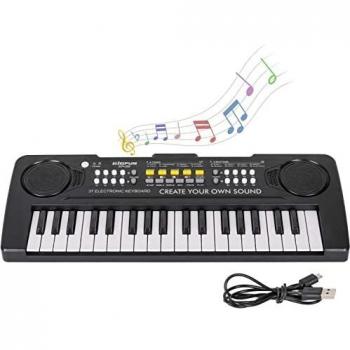 Teclado de piano para niños, 37 teclas, portátil, mini, multifunción, electrónico, para aprender a tocar el piano, para niños y niñas, de 3 a 12 años, color negro
