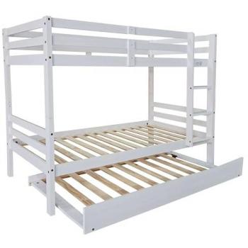 Litera Juvenil Elephant con Cama Nido Blanco Abierto Madera de Pino Estilo Contemporáneo 199x154x104 cm