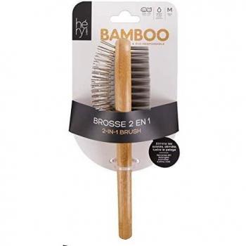 Cepillo 2 en 1 Desenredante y Lustrador para Perros con Mango de Bambú