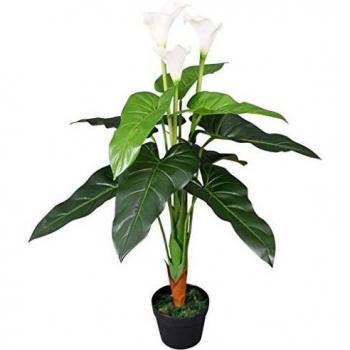 vidaXL Planta cala lilly artificial con macetero 85 cm blanca