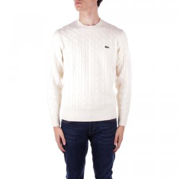 Lacoste Men's Elegant Beige Knit Sweater with Logo Patch and Braided Details, Size S