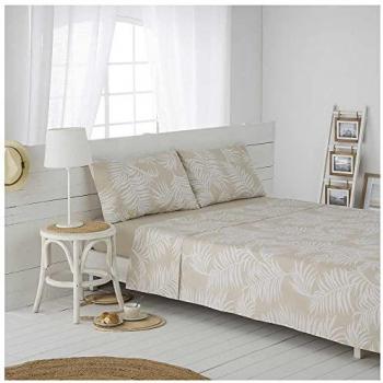 Juego de Sábanas ORIO Beige 100% Algodón Orgánico - Incluye Sábana Encimera, Sábana Bajera Ajustable y Fundas de Almohada para Cama de 135x190/200