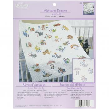 Bucilla Stamped Cross Stitch Baby Quilt Top 34 x 43 inches-Alphabet Dreams