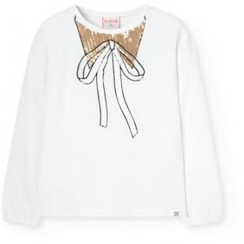 Camiseta de niña trampantojo con lentejuelas Boboli, manga larga, tejido stretch knit