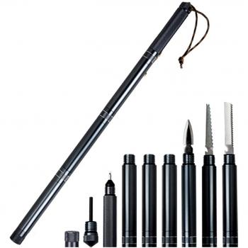 Kit de supervivencia de 8 en 1 Multi Funcional Táctica Senderismo Bastones, Autodefensa Armas con martillo + Mini Fuego Starter + destornillador + 3 en 1 Multi – funcional Navaja + Mini hacha para acampada, senderismo, escalada, Viajes, senderism