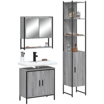 Set de muebles de baño 3 piezas gris Sonoma madera contrachapada multicapa