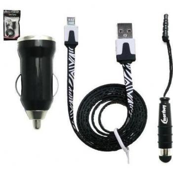 Emartbuy XORO TelePAD 10A3 4G 10.1 Pulgadas Tableta PC Cebra Range Trio Paquete - Negro Bala 1 Amp USB Cargador de Coche + Negro Mini Lápiz Óptico + Cebra Negro / Blanco Plano Micro USB Cable