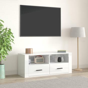 Mueble para TV de madera contrachapada 100x35x40 cm en color blanco brillo
