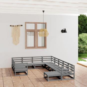 Juego de sofás de jardín 11 piezas de madera maciza de pino