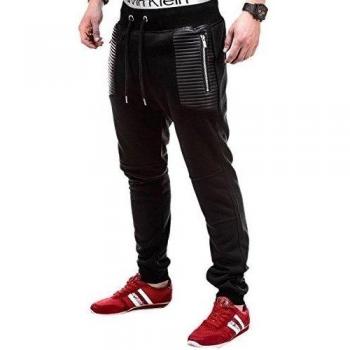 Ombre de entrenamiento Eight Pantalones con detalles de PU Deporte Pantalones P231 Negro negro