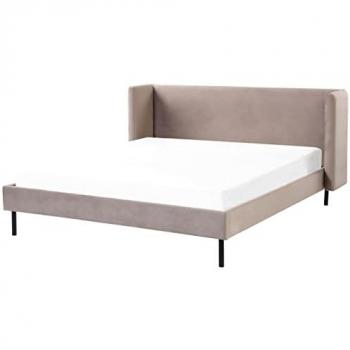 Estructura de Cama King Size 160x200 cm con Cabecera Alas en Terciopelo Taupe y Patas Negras
