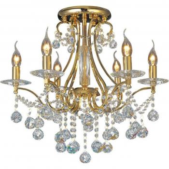 Lámpara de techo Bianco 6 bombillas oro / cristal, semi empotrada, 6 luces en acabado oro francés y cristal