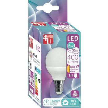 Garza ® - Bombilla Led Esférica, Luz cálida 3000K, Casquillo E14, 6W 470 lúmenes