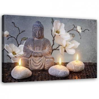 Cuadro en lienzo Buda con flor de orquídea zen 60x40 gris