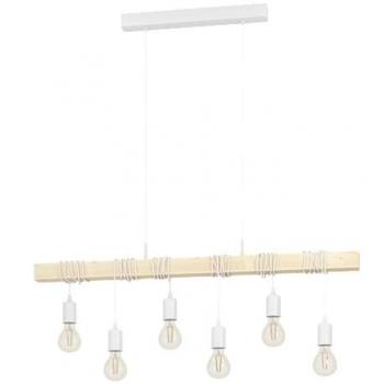 Lámpara Colgante Vintage Industrial TOWNSHEND, 6 Luces E27, Acero y Madera